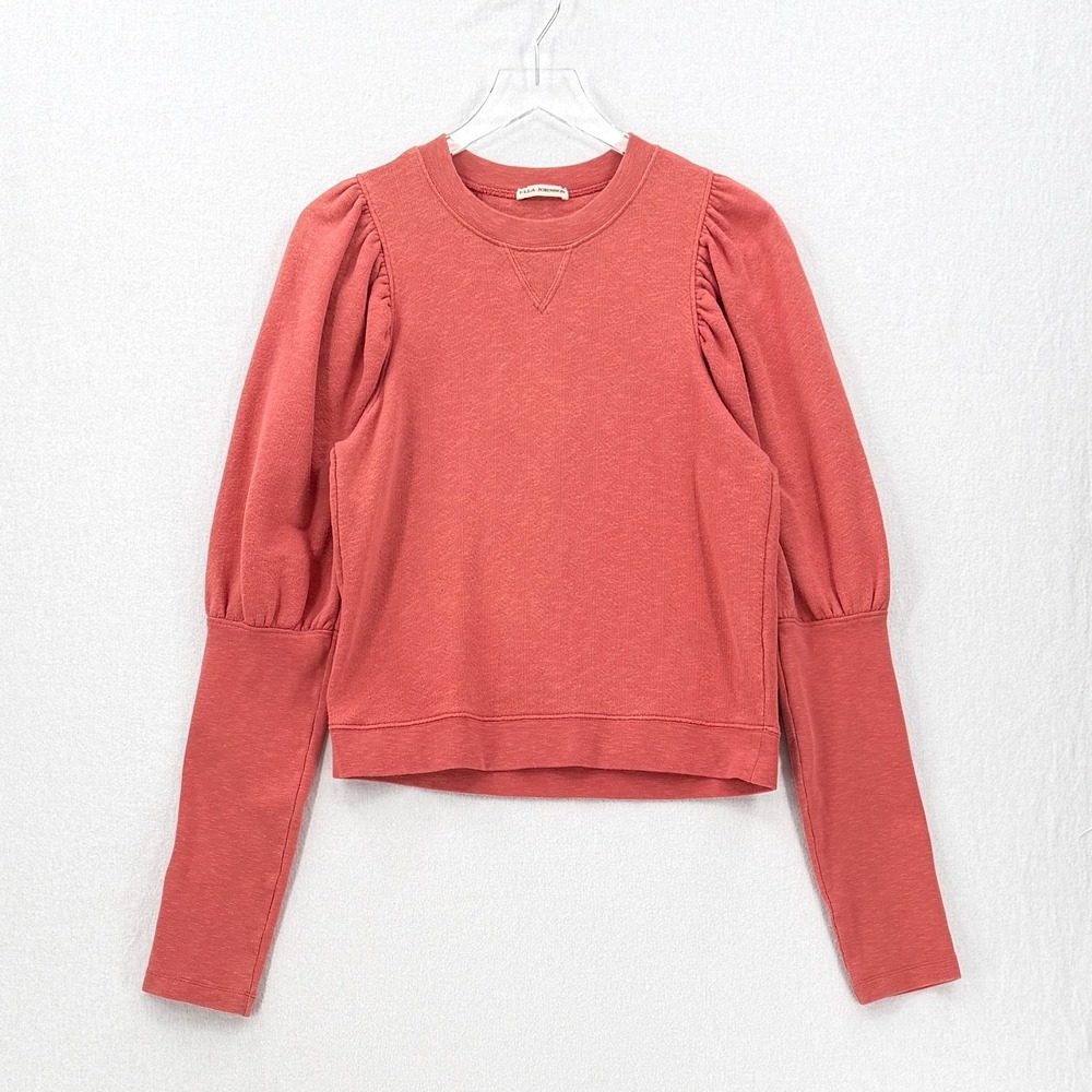 Ulla Johnson Sweatshirt Women Large Coral Pink Puff Sleeve Cotton Crewneck - Picture 3 of 12